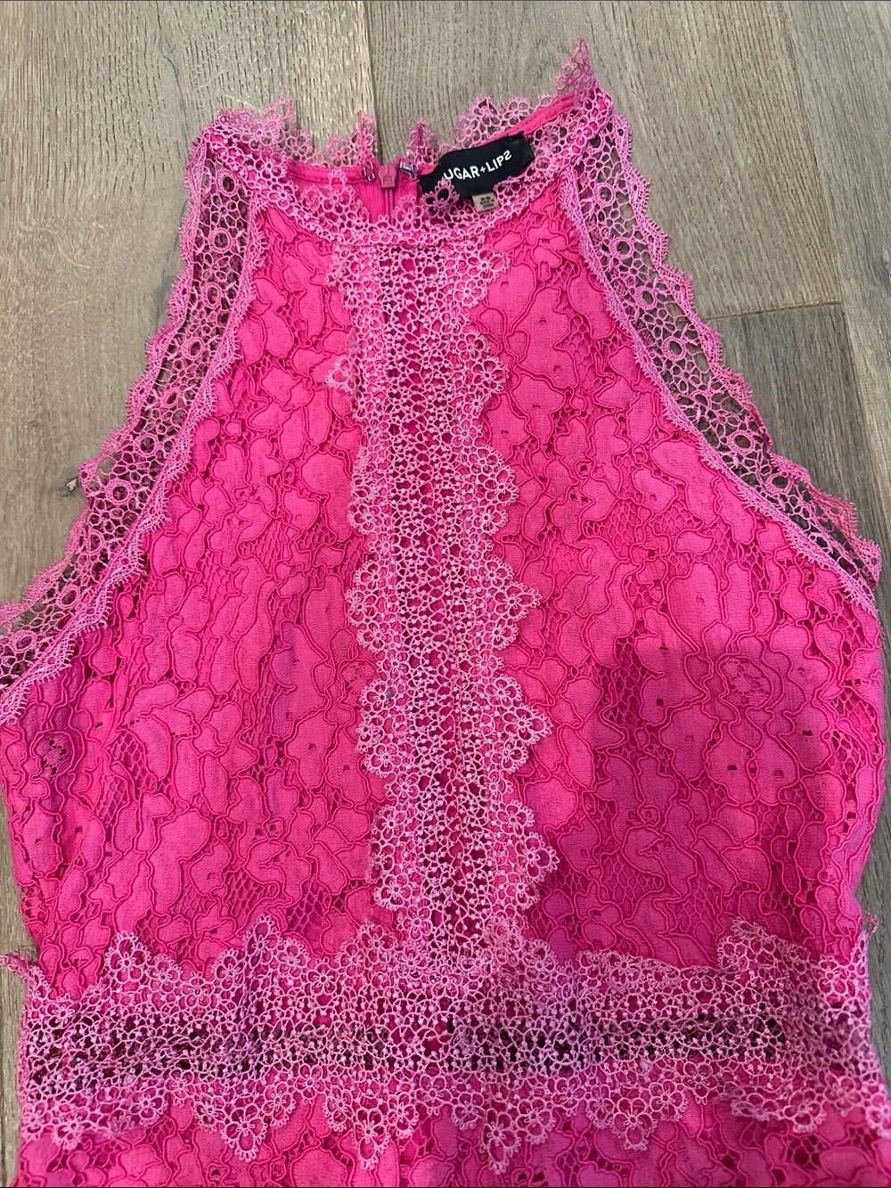Sugarlips Hot Pink Lace Halter One-Piece Romper